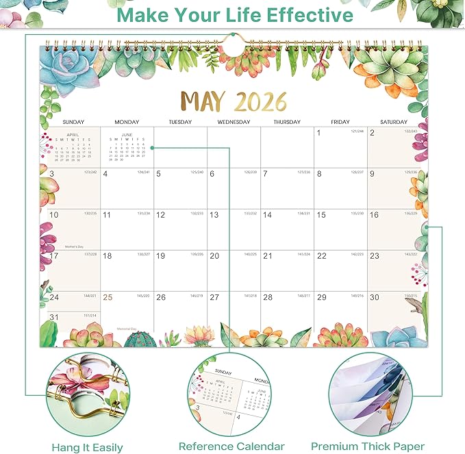 2026 Calendar - 2026 Wall Calendars, JAN. 2026 to DEC. 2026, 2026 Wall Calendar 12 Month, 14.5" x 11", Large Writing Blocks