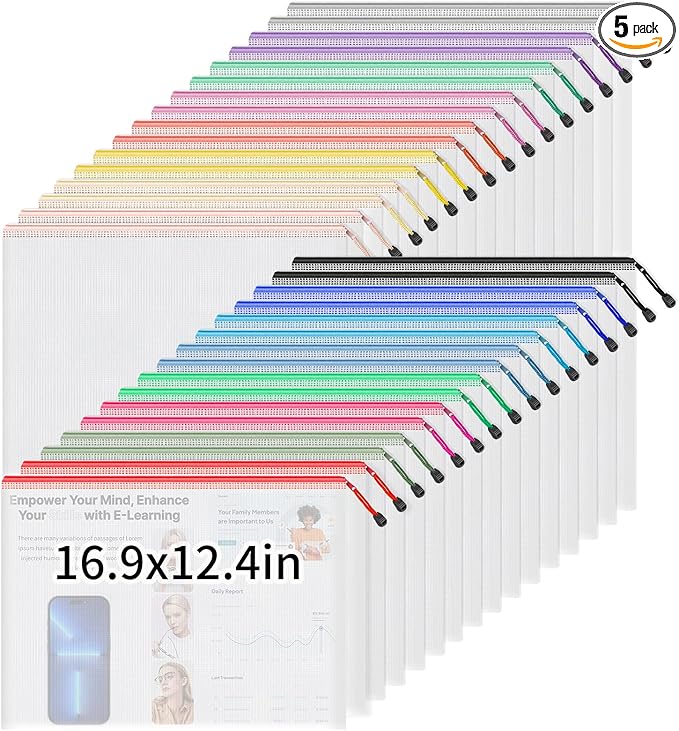 Umriox 32 Pack A3 Mesh Zipper Pouch Bags, Zipper Pouches for Organizing, Puzzle Bag, Clear Bag for Crafts Projects, Travel Accessories, Board Game Storage