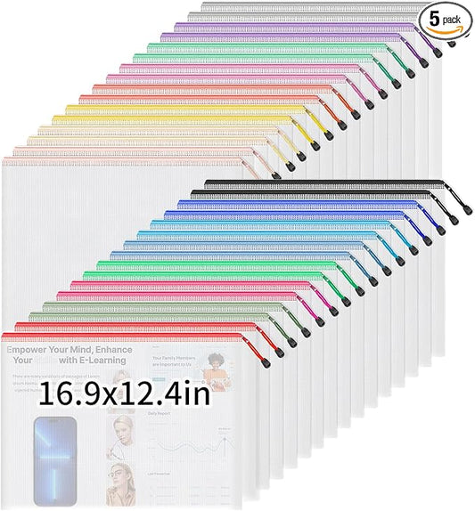 Umriox 32 Pack A3 Mesh Zipper Pouch Bags, Zipper Pouches for Organizing, Puzzle Bag, Clear Bag for Crafts Projects, Travel Accessories, Board Game Storage
