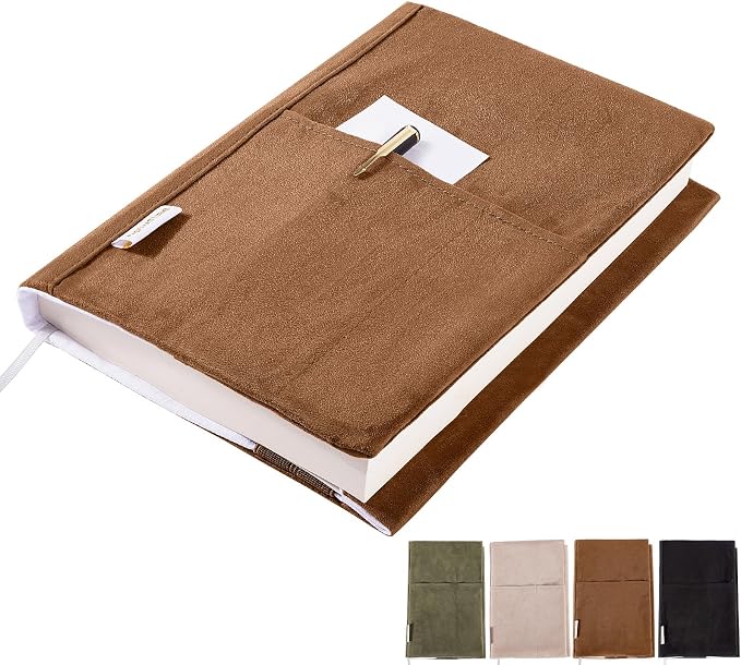 APLUFINE Velvet Book Cover for Paperbacks, Reusable Fabric Book Cover with Pockets, Adjustable Book Protector for Softcover Books, Journals & Bibles