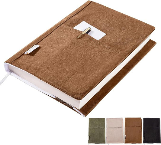 APLUFINE Velvet Book Cover for Paperbacks, Reusable Fabric Book Cover with Pockets, Adjustable Book Protector for Softcover Books, Journals & Bibles