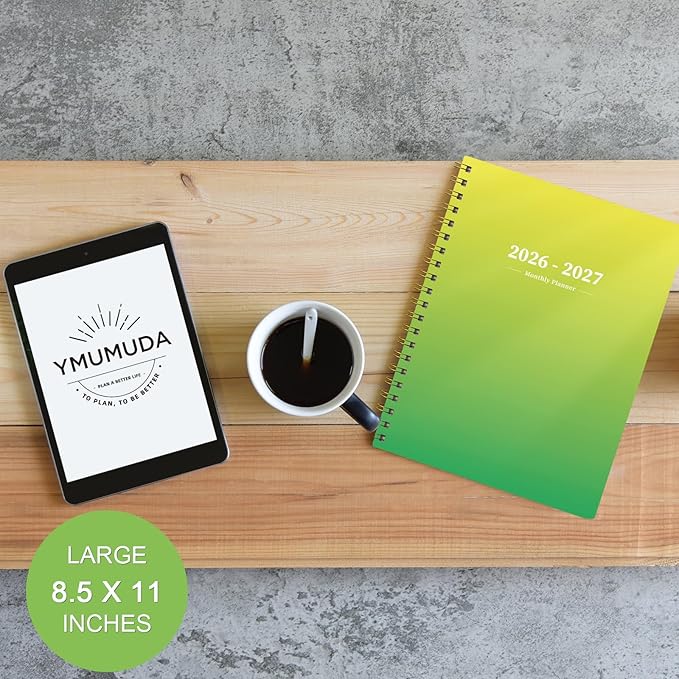 Ymumuda 2026 Planner-2 Year Monthly Planner 2026-2027, JAN.2026 - DEC.2027, 8.5" x 11" Large Daily Planner with Spiral Bound, 24 Months Calendar Planner for School Office Work Teacher