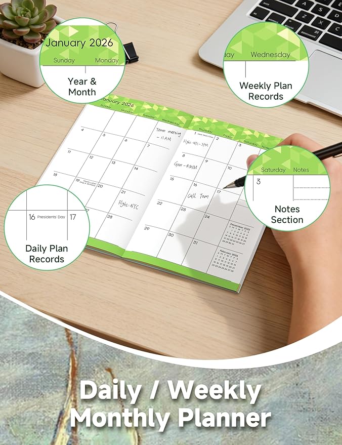 Pocket Calendar 2026-2028 Art Series, Monthly Planner Jan 2026 to Jul 2028 (3.7" x 6.7") Perfect Purse Calendar, Pocket Agenda with Protective Plastic Sleeve-Boat