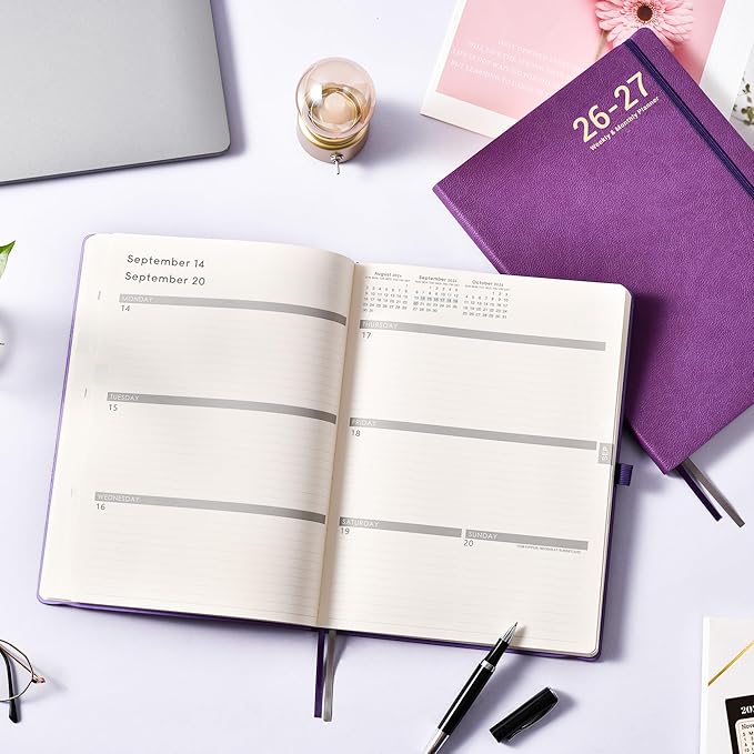 Planner 2026-2027- JUL 2026 - JUN 2027, Planner 2026-2027, Weekly and Monthly planner, 8.5" x 11", Leather Cover Planners with Thick Paper, Back Pocket with Notes Pages, Purple
