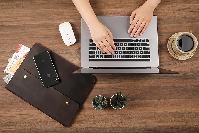 Leather Tablet Sleeve for 11/12.9/13 Inch iPad Pro, Document Holder Folio File Holder, Genuine Leather Sleeve iPad Case for Protection and Style-Dark Khaki-Custom