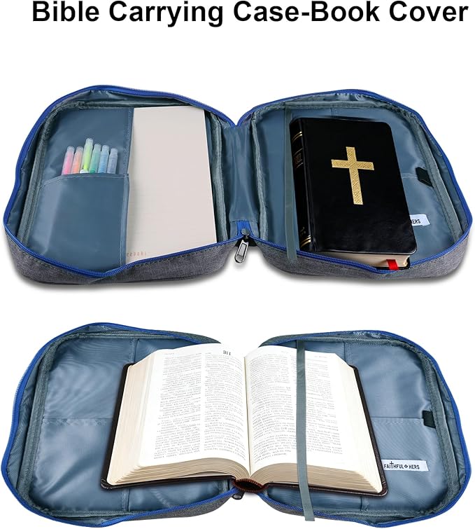 Faithful Hers Bible Cover for Mens Bible Case with 6 highlighters Lightweight Nylon Carrying Bag Multifunction Church Study Book Carrier with Handle Christian Gifts