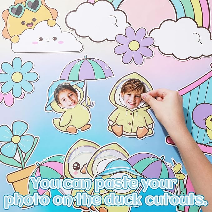 Spring is Back Bulletin Board Set Quack Duck Classroom Decoration Spring Bulletin Board Ducks Rainbow Cloud Photo Craft Cutouts for School Classroom Back to School Door Chalkboard Wall Decor