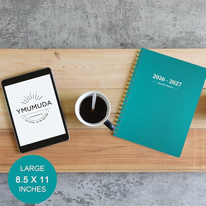Ymumuda 2026 Planner-2 Year Monthly Planner 2026-2027, JAN.2026 - DEC.2027, 8.5" x 11", 26-27 Monthly Calendar,Large Planner with Spiral Bound, 24 Months Perfect for School Office Schedule