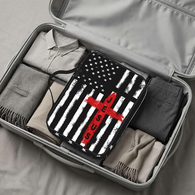 American Flag Jesus Cross Religious Bible Cover Case Carrying Book Protector Case Bible Study Supplies Accessories Holder Case Christian Gift for Women Men