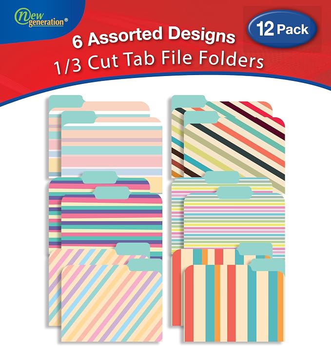 Decorative 1/3 Cut Tab File Folders (Stripes)