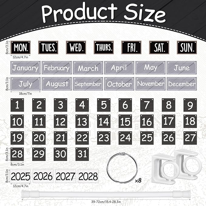 FYSUIMU Modern Farmhouse Calendar Bulletin Board Set Flip Calendar with 54 Cards & Adjustable Holder for Back to School Classroom Home Office DIY Decoration Supplies