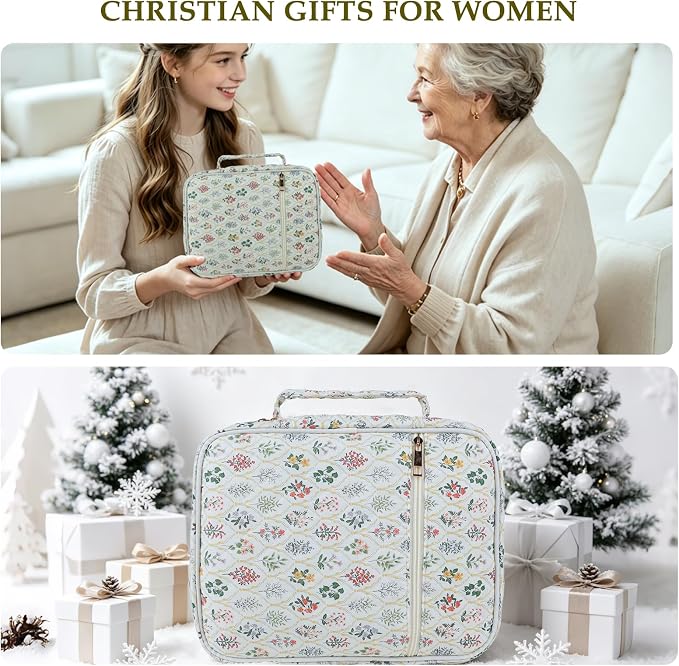 Allinside Bible Cover Case for Women - All-in-One Bible Study Kit with Accessory Pouch, 2 PU Heart Bookmarks, Waist Strap & Greeting Card | Bible Carrying Bag for Church, Prayer & Daily Devotion - Perfect Christian Gift