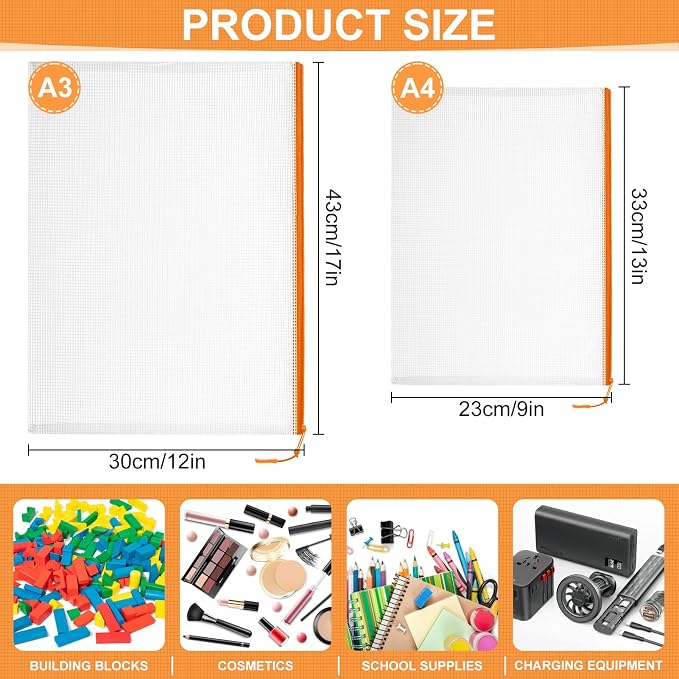YOPCDJ 20PCS Mesh Zipper Pouch Bags,File Bags,Toy Storage Bags,Clear Organizer Bags,Suitable for Board Game,Home,School,and Office Organization(10A3+10A4)