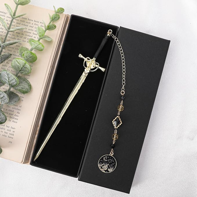 Charm Acotar Sword Bookmark - Fantasy Vintage Metal Book Marks for Women Men Students Teachers Reader Page Mark with Crystal Beads Mountains Charms Reading Lovers Birthday Gifts Accessories