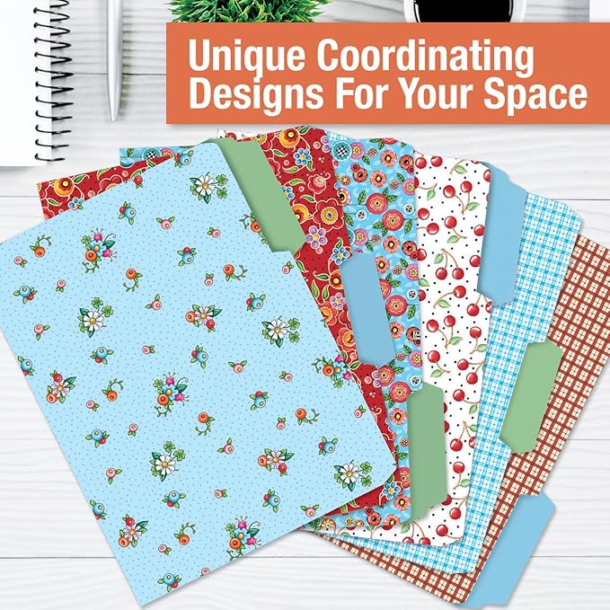 Current Mary Engelbreit File Folders Value Pack - Bulk Set of 24, 6 Pretty Decorative Designs, 1/3 Cut Tabs, Heavy-Duty Paper Stock, Office Supplies for Home & Work, 9-½” x 11-¾” Letter Size