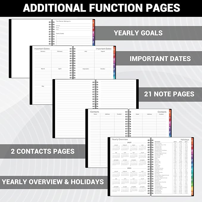 2025 Planner - Weekly Monthly Planner 2025, Calendar Planner from January 2025 to December 2025 with Spiral Bound, Colorful Tabs, 6.4'' x8.5'' - Black