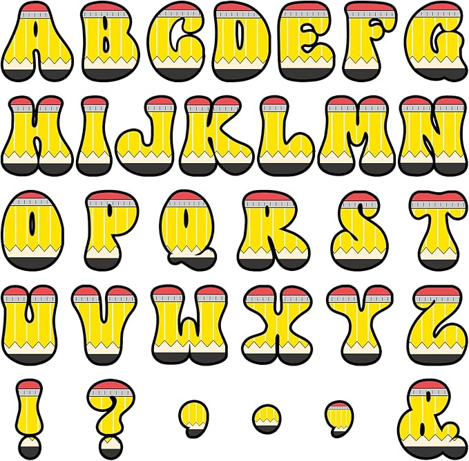 150 PCS Large 6" Bulletin Board Letters Set, Pencil Themed Classroom Alphabet Cutout Letter for Bulletin Board Display Home School, A Great Helper to Inspire Students' Learning Interest