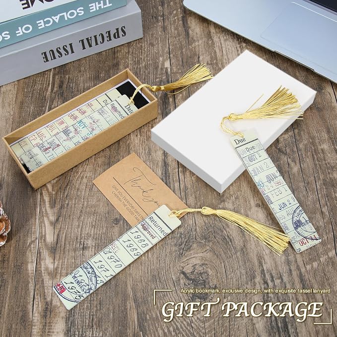 Bookmark for Book Lovers, Vintage Library Due Date Card Bookmarks Set, 4pcs Creative Acrylic Bookmarks for Men Women Book Lovers, Book Accessories Gift for Birthday, Teachers Appreciation