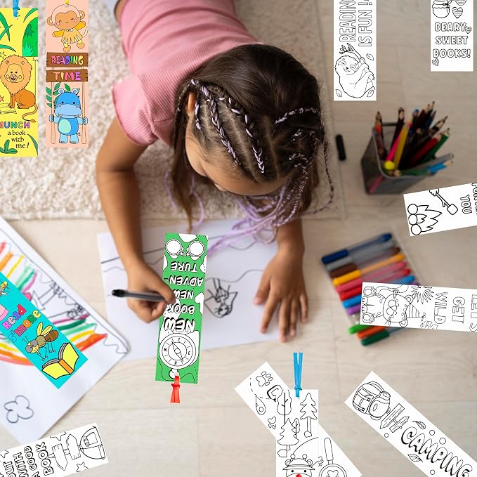 75PCS Color Your Own Bookmarks Jungle Animal Bookmarks DIY Coloring Blank for Kids Bookmark Classroom Art Craft Supplies for Children Teachers Students Birthday Gift Party Reward Goodie Fillers