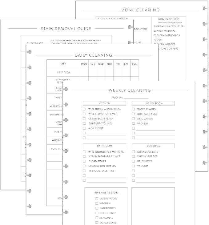 BetterNote Cleaning Plan Refill for Disc Notebook, Daily and Weekly Lists, 6 Month Supply, Fits Happy Planner, Levenger Circa, Staples Arc, TUL (11-Disc, 8.5"x11")
