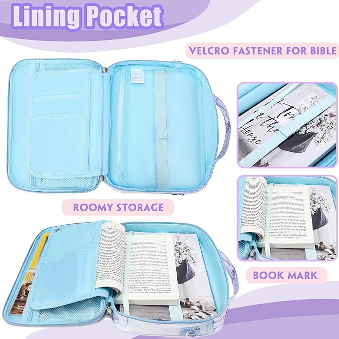 Jumpopack Bible Cover Case for Women Grils Bible Cover with Shoulder Strap Bible Case for Bible Study Accessories,Marble Blue