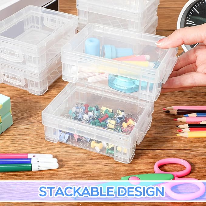 Suzile 60 Pcs Plastic Crayon Boxes with Snap Lids Clear Crayon Organizers and Storage Container, Bulk Stackable Pen Pencil Case for Art Crafts Classroom Office(Clear)