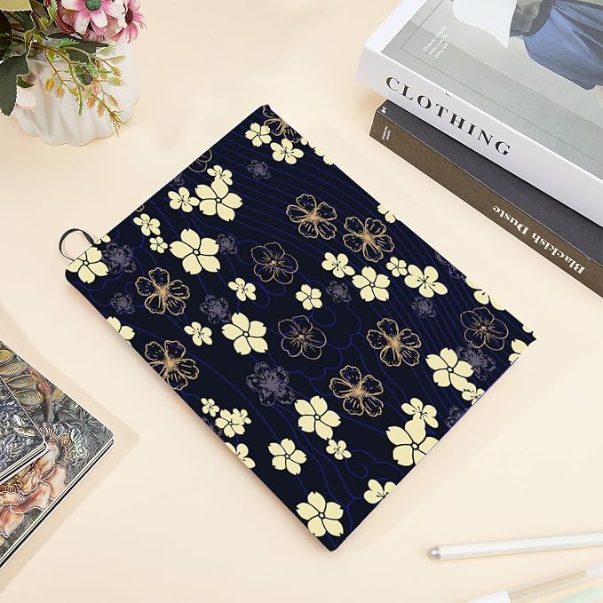 CRASPIRE Flower Stretchable Book Cover Floral Navy Blue Washable Reusable Large Nylon Cloth Polyester Book Protector Elastic Notebook Wraps Suitable for Most Hardcover Books
