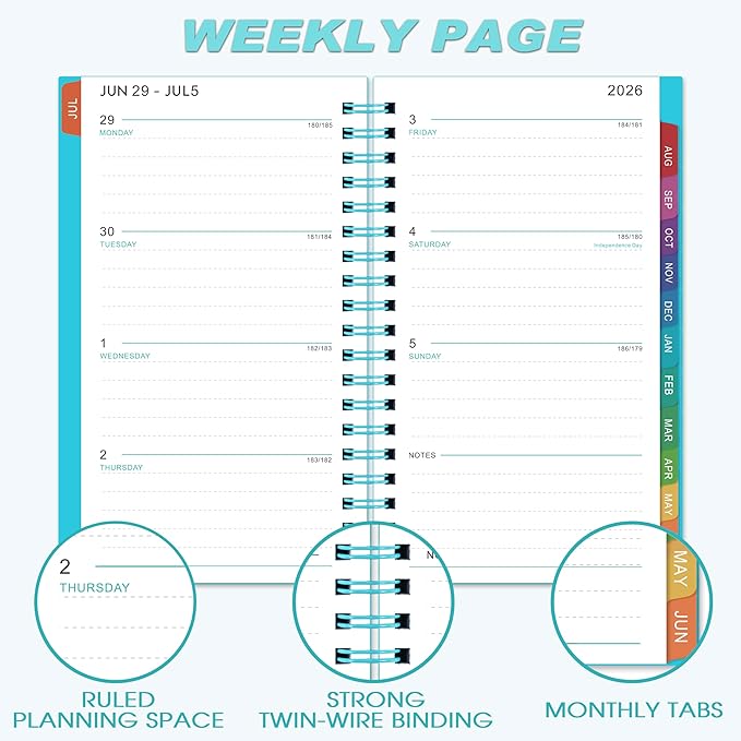 2026-2027 Pocket Calendar/Planner - Weekly & Monthly Pocket Planner for Purse, Jul. 2026 - Jun. 2027, 6.8" x 4.1", Strong Twin - Wire Binding, Plastic Cover