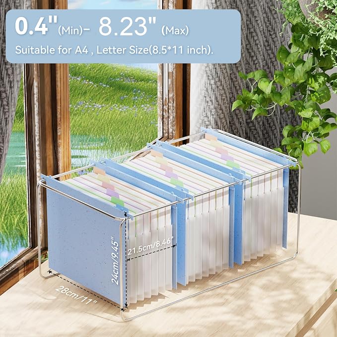 ANSOOK Letter Size Hanging File Folders, Expandable 7 Accordion Pockets, 1.2" Expansion, Hanging Files for Office & Document Organization,Hanging Folders for Filling Cabniet - 50% Wheat Straw (Blue)