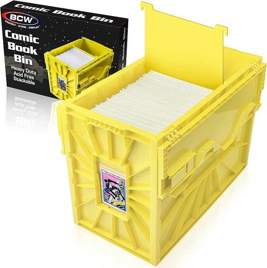 BCW Short Comic Book Bin | Holds 150 Comics | Stackable Plastic Storage | Acid-Free Organizer | Yellow, Single
