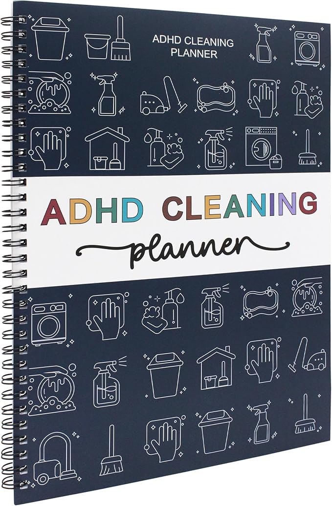 Sonjade ADHD Cleaning Planner, Tidy Minds Daily Weekly Monthly Household Family Planning Task Organizer Book Calendar, Spiral Bound Clean Schedule and Checklist Notebook Journal with Visual Icons, 8.5 x 11.2 Inch, Navy Blue