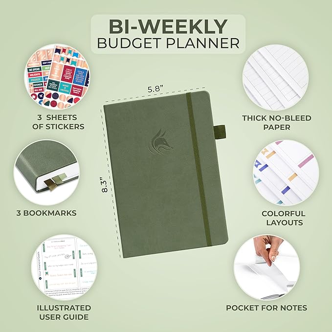 Clever Fox Bi Weekly Budget Planner – Undated Financial Organizer Book – Expense Tracker, Budgeting & Bill Notebook, A5 (Cypress)