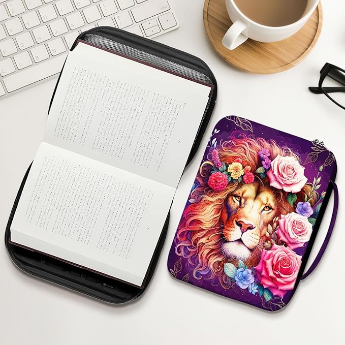 Daughter of the King Bible Cover for Women, Inspirational Scripture Floral Bible Bag with Handle and Zipper Pocket, Fits Standard Size Bible, Christian Gift for Girls, Church or Bible