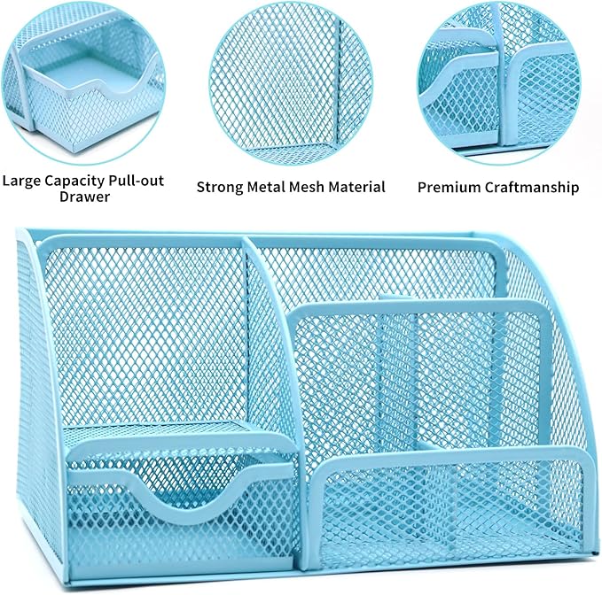 12 in 1 Desk Organizers and Accessories Set, Blue Gifts for Coworkers, Office Supplies Include Stapler Pen Holder Tape Holder Scissors Ruler Staple Remover for Home School