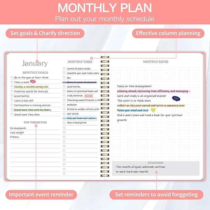 2026-2027 Monthly Planner - 2 Year Monthly Planner 2026-2027, Jan 2026 - Dec 2027, 7" x 9", 2 Year Calendar with 24 Month, Twin-wire Binding, Note Pages, Pink