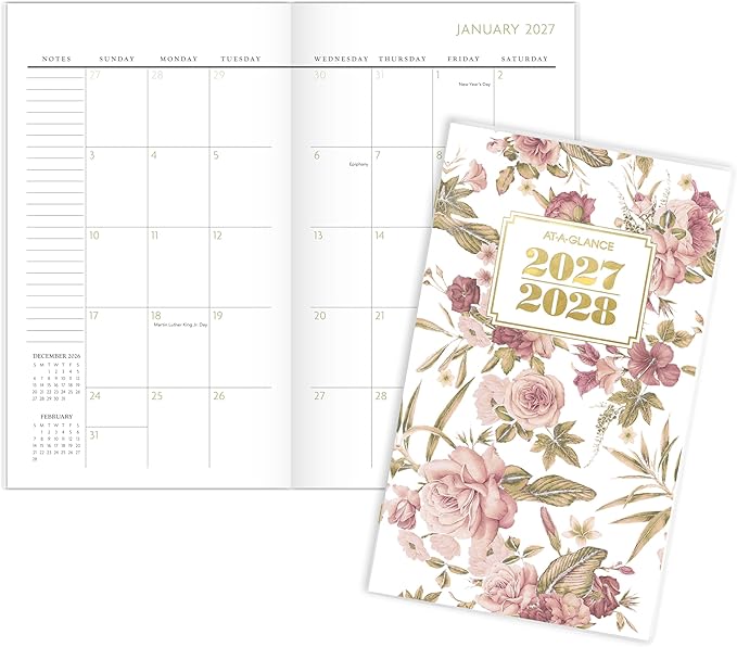 AT-A-GLANCE 2027-2028 Planner, 2 Year Monthly Planner, 3.5" x 6", Pocket Size, Badge, Floral (1842F-021-27)