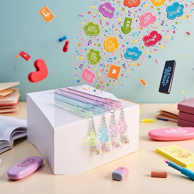 1Pc Random Color Bear Gel Pen Pendant Cute Drifting Bottle Bear Gel Stationery Sweet Lovely Erasable School Office Supplies Gel Ink Rollerball