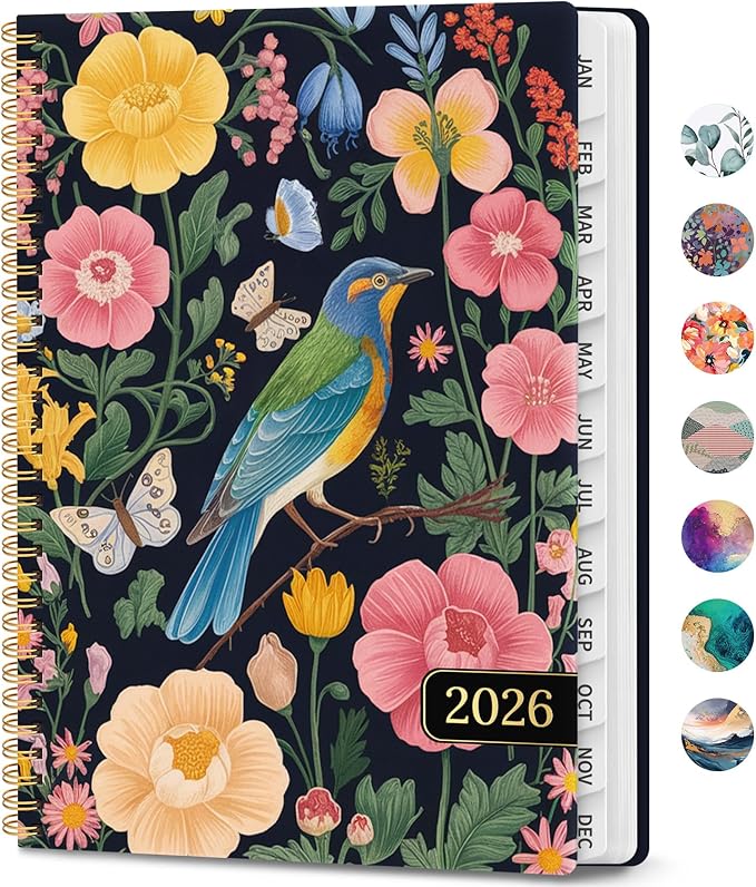 2026 Planner, Weekly and Monthly Calendar Planner Book, January 2026 - December 2026, Hardcover Spiral Planner with Monthly Tabs, Notes Pages, Perfect for Women & Men, A4 (8.5" x 11") - Bird