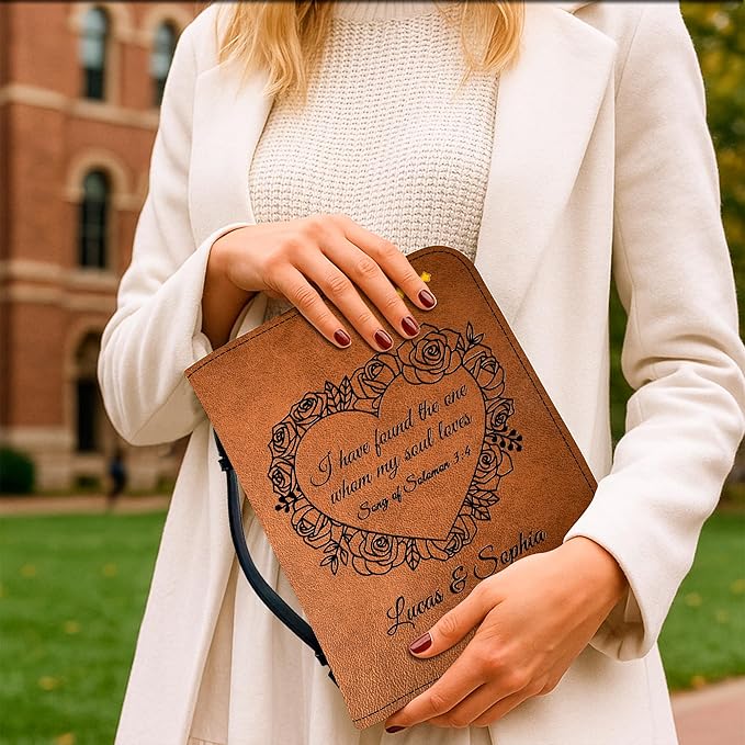 Personalized Bible Cover for Men, Christian Bible Case PU Leather, Jeus Bags Religious Appreciation Gifts for Women Girls Daughter Christian with Handle Zipper (BIBLE-05, M-2Xl)