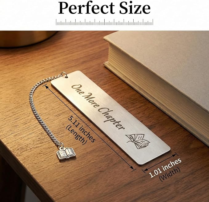 One More Chapter Metal Bookmark, Stainless Steel Book Marker for Women & Men, Book Lover Gifts for Readers, Reading Accessories, Teacher Birthday Retirement Gifts