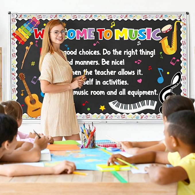Music Classroom Bulletin Board Set Colorful Back to School Classroom Decoration Welcome to Music Bulletin Board Motivational Musical Note Paper Cutout for School Office Home Wall Door Decor Supplies