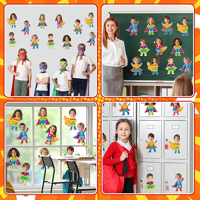 48Pcs Super Themed Cutouts Bulletin Board Decorations Hero Theme Paper Cut Outs DIY Photo Picture Craft for Kids Kindergarten Party Home Wall Back to School Classroom Birthday Supplies