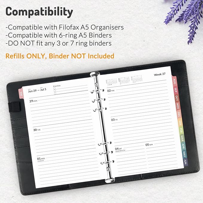 Forvencer 2026 Weekly & Monthly Planner Refills for A5 6-Ring Binders, July 2026 - Jun 2027, 6-Hole Punched Planner Inserts with Colorful Monthly Tabs, Small Calendar Organizers, 5-3/4" x 8-1/4"