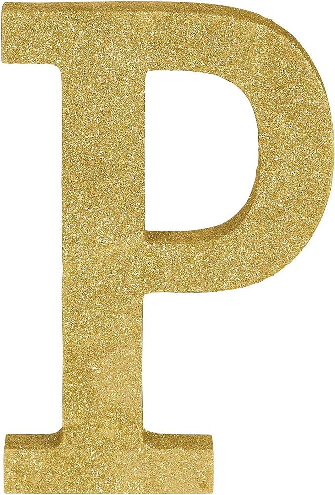 Stunning Gold Glitter MDF Letter "P" - 8.86" x 7.25" (1 Pc.) - Premium Quality & Durable Material - Unique & Ready-to-Use Party Decor - Perfect for Parties & Events