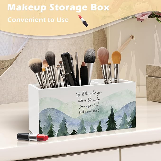 Inspirational Mountain Forest Pen Holder Organizer, Motivational Desk Decor, of All the Paths You Take in Life Wooden Pen Pencil Holders for Home Office Desk Accessories