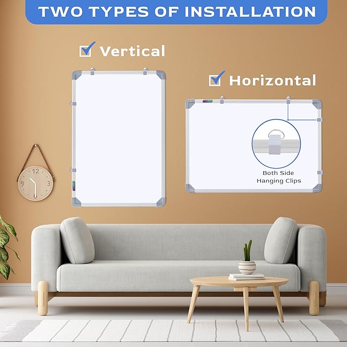 (Magnetic) 2X3 Feet White Board with (Marker, Duster and Magnets) Ideal Use for Home, Office, Kids with Sliding Hanging Clips, Robust Aluminum Frame and Smooth Melamine Surface (89X59 cms)