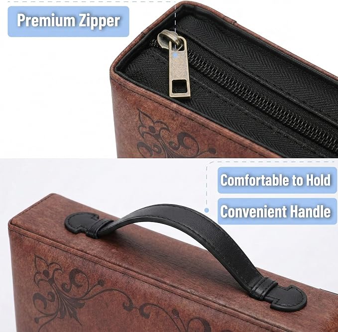 Large Bible Cover Case for Men & Women, Premium Faux Leather Bible Bag with Handle & Zipper, Christian Cross Book Carrying Case & Protector, Bible Study Supplies, Religious Gift(11.2 x 8 x 2.2 in)