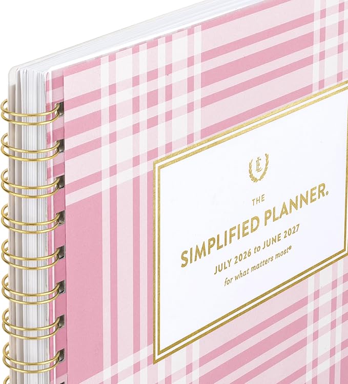 AT-A-GLANCE Planner 2026-2027 Weekly & Monthly Academic 12-Month July-June, 8-1/2" x 11", Front Cover Pocket, Simplified by Emily Ley, Oversized Plaid (EL51-901A)