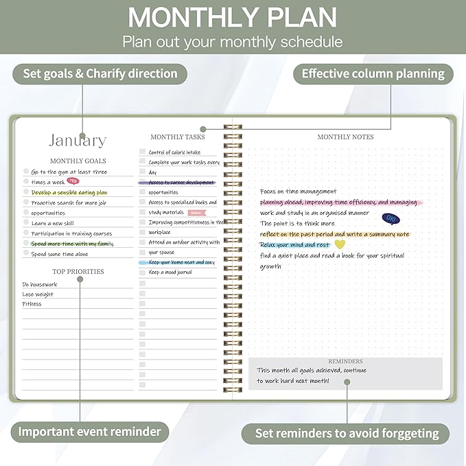 2026-2027 Monthly Planner - 2 Year Monthly Planner 2026-2027, Jan 2026 - Dec 2027, 7" x 9", 2 Year Calendar with 24 Month, Twin-wire Binding, Note Pages, Green