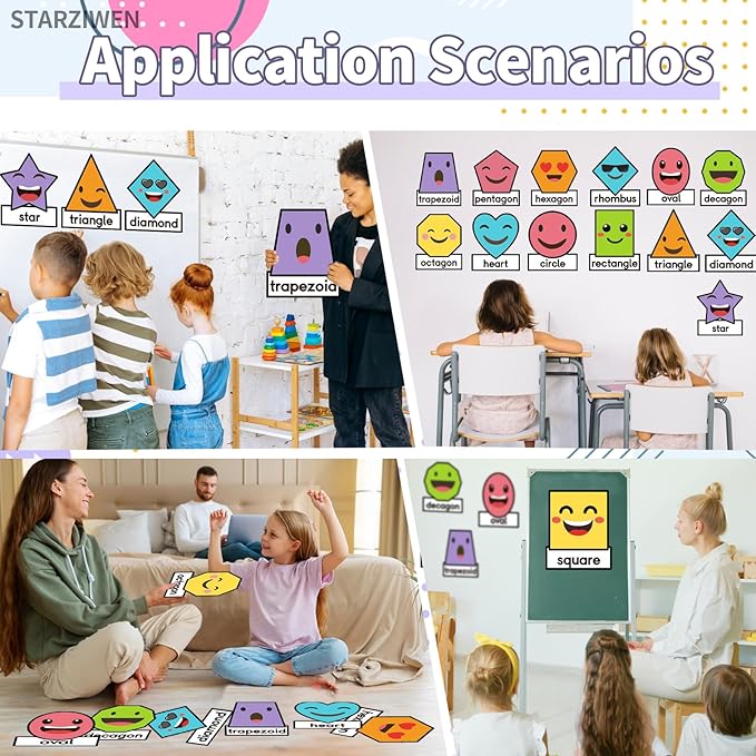 14Pcs Shapes Bulletin Board Set, Jumbo 10x12 Inch 2D Geometric Shapes Posters for Classroom Wall, Rainbow Educational Cutouts with Glue Points for Kindergarten and Preschool Decor